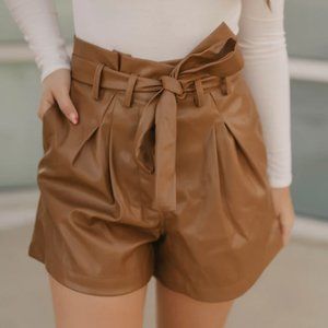 Zeppelin Faux Leather Shorts - S - CAMEL